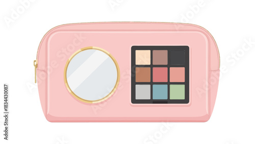Chic cosmetic bag with eye shadow palette and mirror for beauty routine essentials