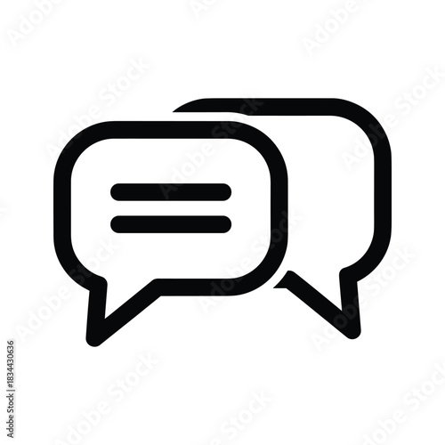 Two black speech bubbles with horizontal lines inside chat message