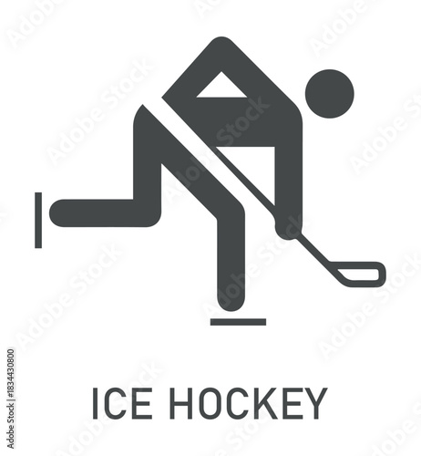 Ice Hockey icon, label, badge, logo template. Hockey sticks, cues with puck isolated on white background. Vector illustration. Games and sport