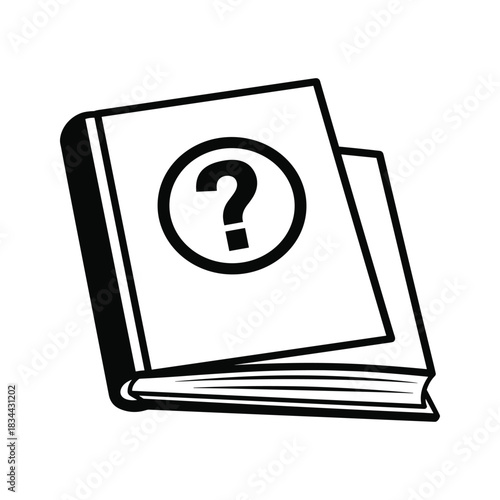 Open book with question mark symbol on cover black and white icon vector