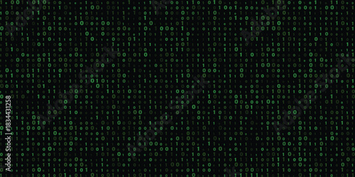 Digital Binary Code Stream with Green Digits on Black Background Representing Data and Technology programming