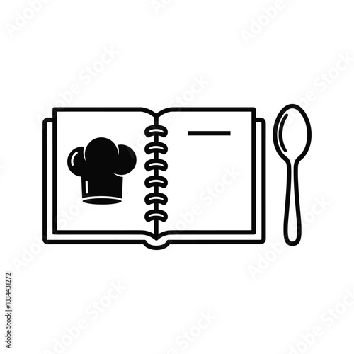 Open cookbook with chef hat and spoon icon recipe