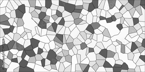 Light gray and white abstract geometric mosaic with irregular polygonal cells and black outlines creating a cellular or stained glass effect