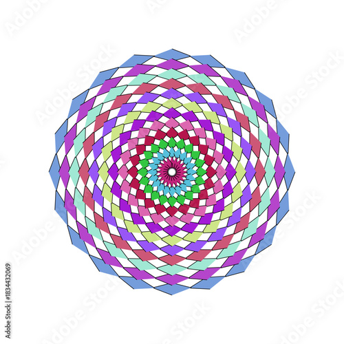 Colorful Geometric Mandala Design with Intricate Diamond Patterns 