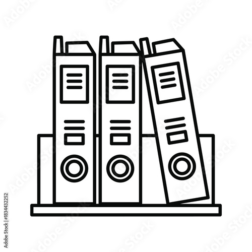 Three black outline binders on a white background file files