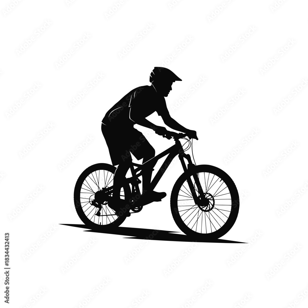 Naklejka premium silhouette of a man riding a bicycle vector silhouette on a white background.