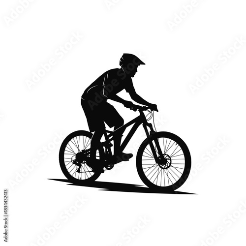 silhouette of a man riding a bicycle vector silhouette on a white background.