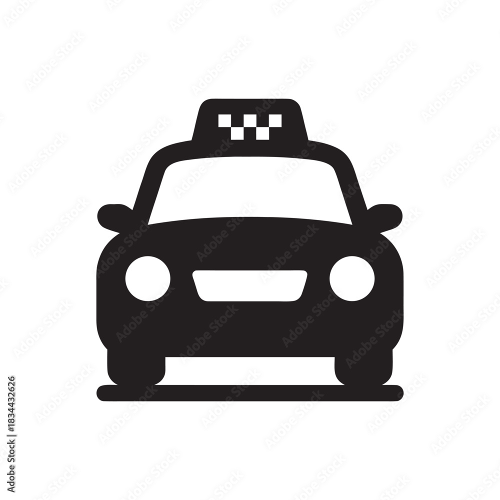 Obraz premium Black and white taxi car icon front view simple transport silhouette vector illustration