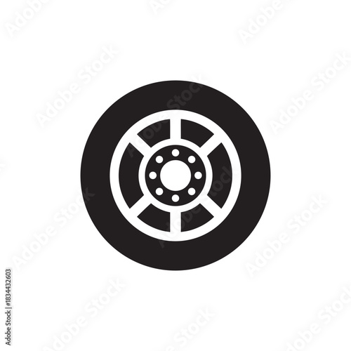 Black and white car wheel icon transport tire and rim symbol vector illustration