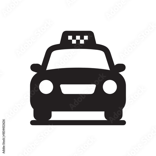 Black and white taxi car icon front view simple transport silhouette vector illustration