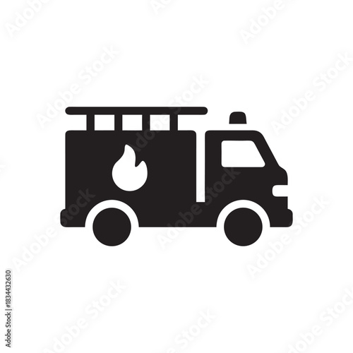 Fire truck icon black and white emergency vehicle silhouette transport illustration