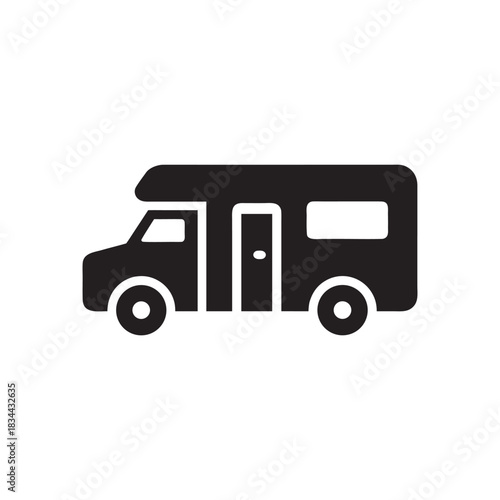 Motorhome camper van icon black and white vector RV transport symbol for travel and camping design