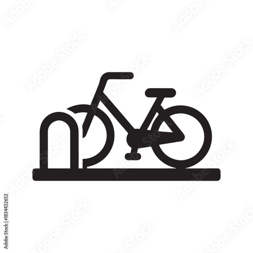 Bicycle locked to bike rack black and white vector icon transport symbol