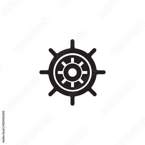 Black and white ship wheel icon nautical steering helm transport vector illustration
