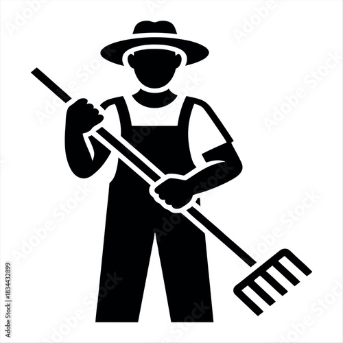 Farmer with rake icon silhouette