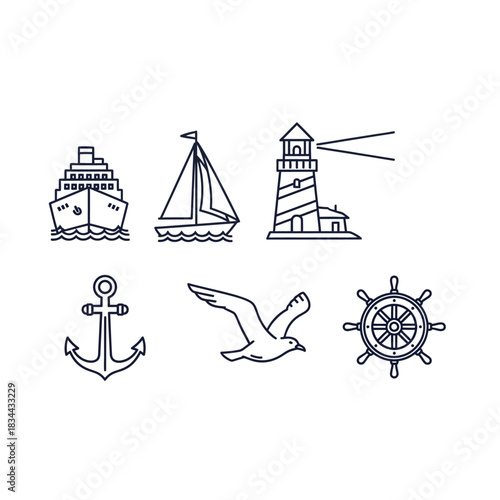 vector set of nautical icons