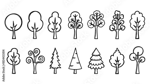 Set of line art icons representing graphic design tool concept