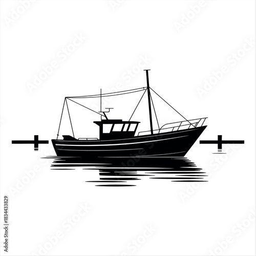 A detailed sketch of a fishing boat anchored at sea