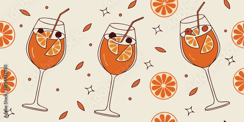 A cheerful illustration of two orange cocktails with slices, cherries, and playful accents on a bright background, embodying summer fun and refreshment