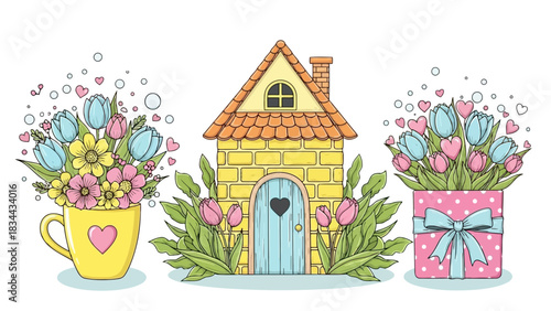 Set of line art icons representing graphic design tool concept