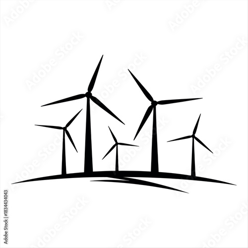 Sketchy wind turbines on a hillside