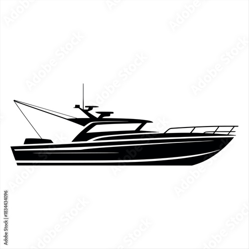 Silhouette of a modern fishing yacht with outriggers