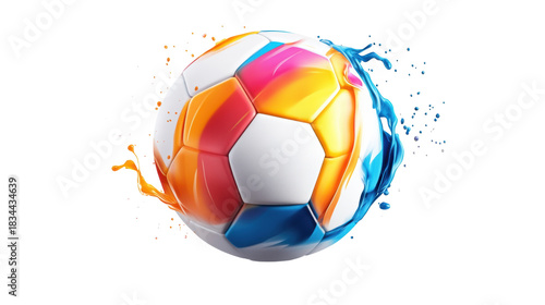 Colorful Soccer Ball with Splashes on Transparent Background