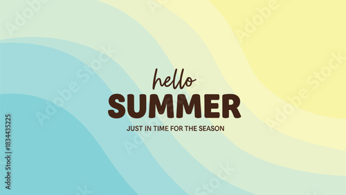 Hello Summer Season Greeting Banner: Modern Wave Background with Soft Pastel Colors and Simple Typography, Ideal for Seasonal Marketing and Ads.