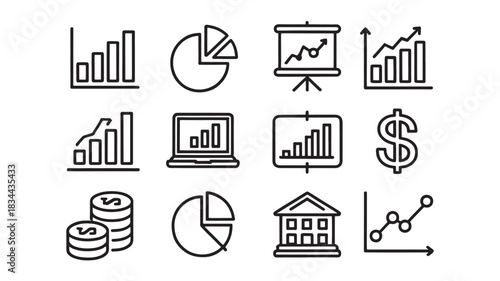 Set of business chart icons simple line vector design elements for finance and investment isolated on white background