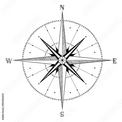 Wind rose hand drawn