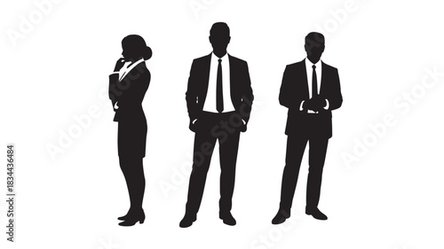 Silhouettes of business people standing vector illustration of professional men and women in formal attire isolated on white background