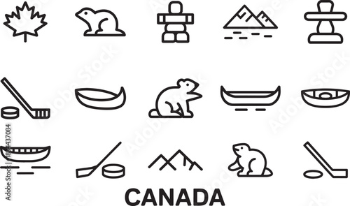 Canada outline icons set on transparent background canadian travel tourism symbols