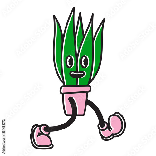 Walking potted plant cartoon