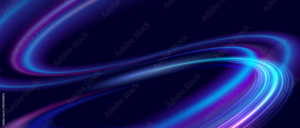 Fototapeta premium Futuristic speed motion neon light wave with glowing streaks and dynamic energy lines forming a fast flowing abstract technology background.