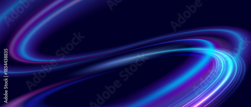 Futuristic speed motion neon light wave with glowing streaks and dynamic energy lines forming a fast flowing abstract technology background.