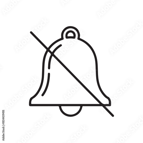 Line art vector of a notification bell with a diagonal line for mute.

