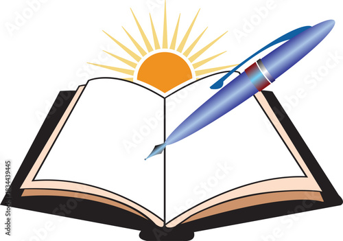 Open book with a pen and sunlit pages for education and knowledge