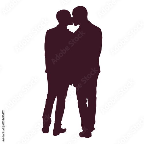 Romantic gay couple kissing silhouette
