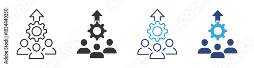 Team Productivity Growth Icon Set, Collaborative Workforce Efficiency, Group Performance Improvement and Organizational Development concept icon, vector illustration.