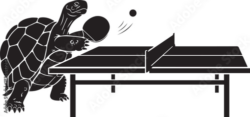 Turtle playing ping pong on a table tennis table