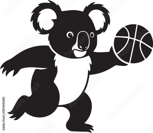 Cute cartoon koala character playing basketball with a ball
