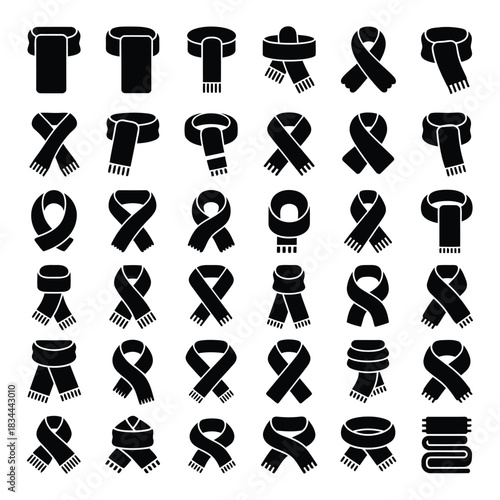 Collection of different types of scarves isolated on