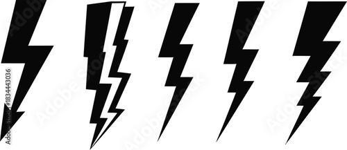 Set of black lightning bolt icons on white background