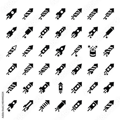 Collection of black silhouette firecrackers isolated on