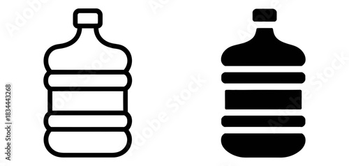 Two water cooler bottles, one outline icon and one solid silhouette, isolated on white.