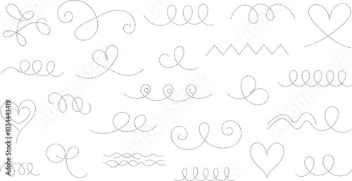 Collection of dotted line elements for design and decoration projects