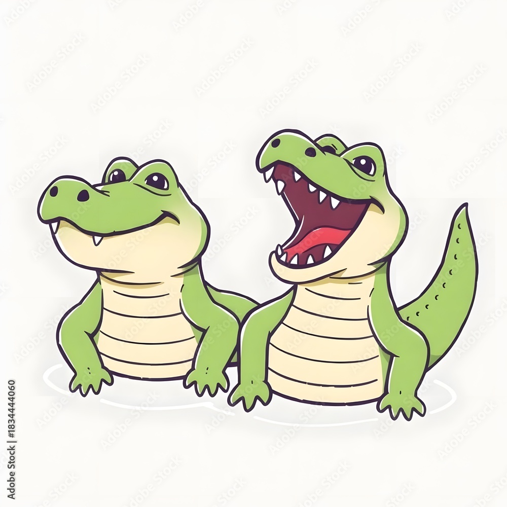 Fototapeta premium Cute cartoon crocodiles smiling illustration