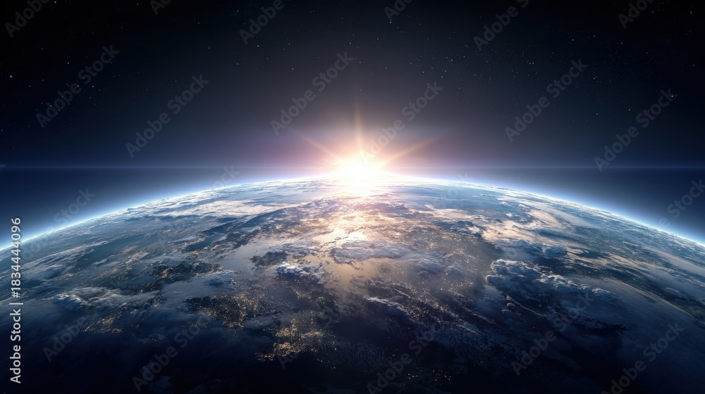 Obraz premium Sunrise Over Earth: A Stunning View from Space Showcasing Atmospheric Beauty and Cosmic Wonder