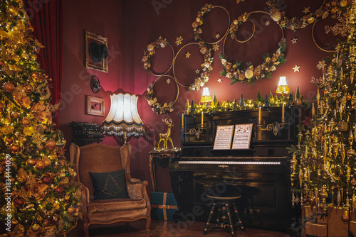 Christmas home decor, set-ups and decorations. Christmas spirit and home decor with a lot of details, in a warm and gentle light with a rich bokeh.