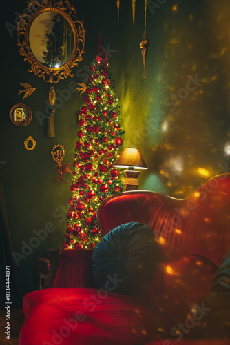 Christmas home decor, set-ups and decorations. Christmas spirit and home decor with a lot of details, in a warm and gentle light with a rich bokeh.